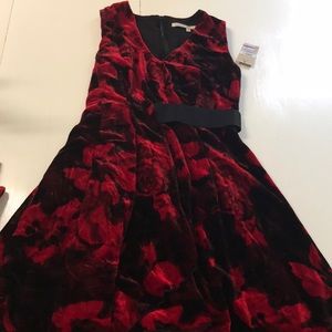 Velvet floral red and black dress. NWT